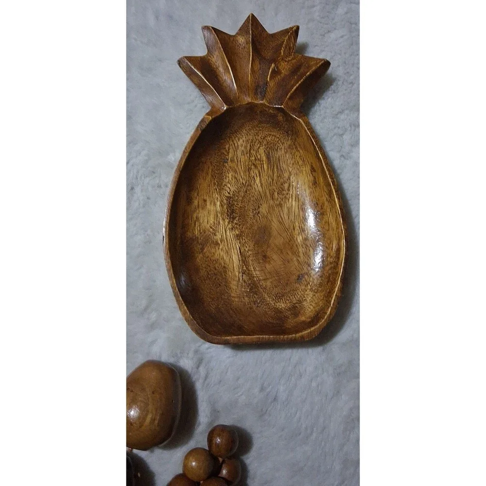 Vintage 60's Monkey Pod Wooden Fruit & Bowl Phillipines handcrafted 8 piece set